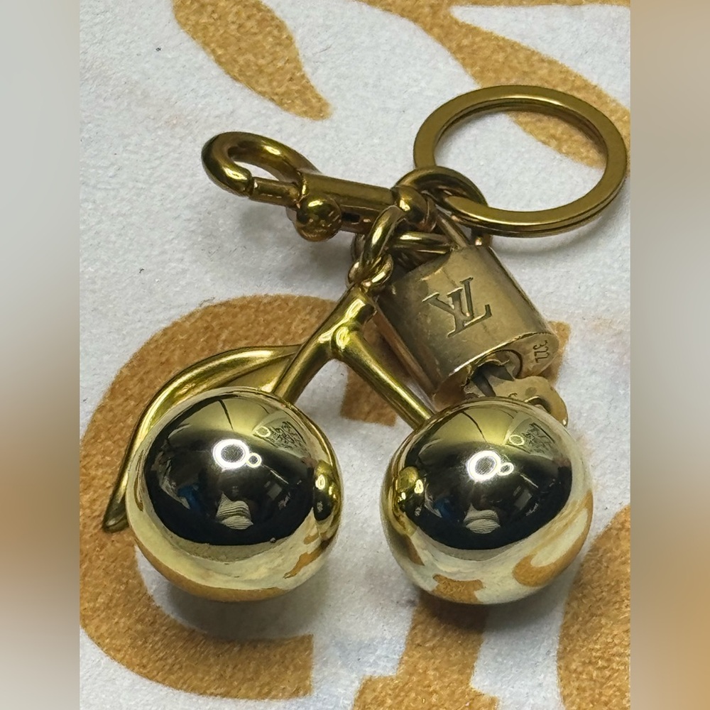 Louis Vuitton Authentic Padlock & Key with Gold Cherry Charm Keychain #322 - Picture 3 of 16